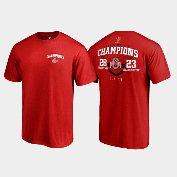 Ohio State Buckeyes Men's Rose Bowl 2019 Scarlet Champions Fair Catch Score College Football T-Shirt 2404YGGP4